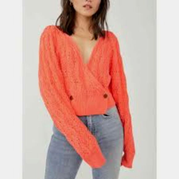 Free People Sweaters - Free People Olive You Cardigan XS Coral Pink | Wrap Surplice Knit NWT No Tags